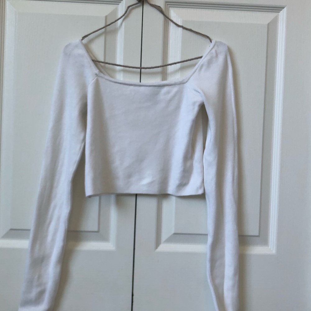 Ribbed Off the Shoulder white long sleeve Forev 21